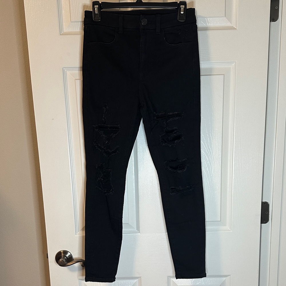 American Eagle Black Distressed Skinny Jeans